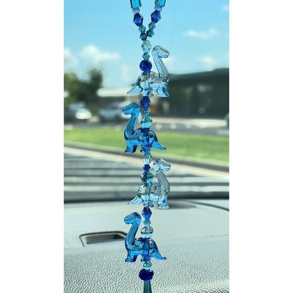 Dinosaur Beaded Suncatcher Rearview Mirror Ornament Blue Crystal Prism Car Charm - Picture 5 of 10